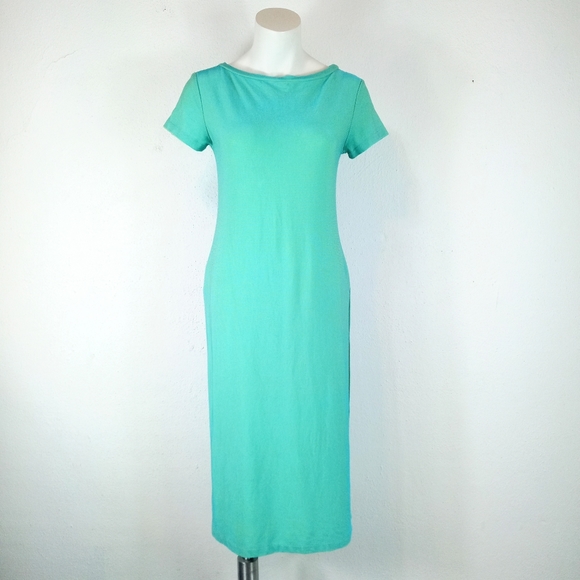 Vintage Natori Short Sleeve Laurex Jersey Midi Tunic Dress w/ High Slits Medium - Picture 2 of 9